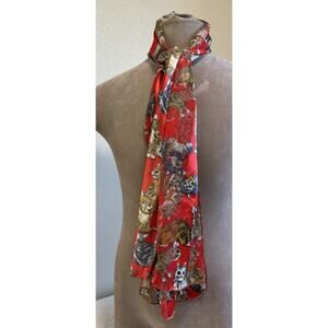 Red Cat Scarf Pattern Animal Scarf Silky 13" X 60" Crazy Cat Lady